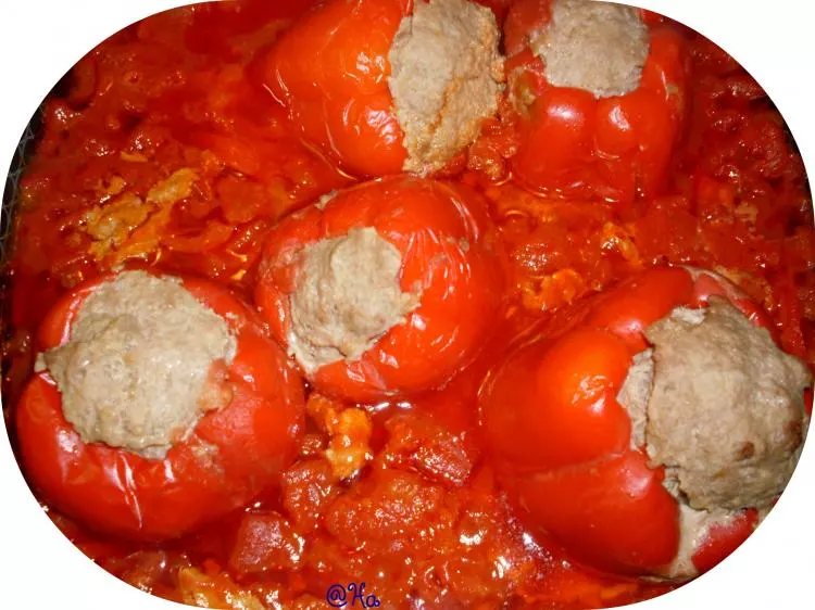 Gefüllte Paprika mit Hackfleisch in Tomatensoße 