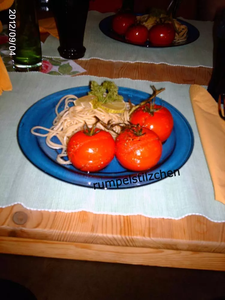 Spaghetti mit Limettenöl und Ofentomaten